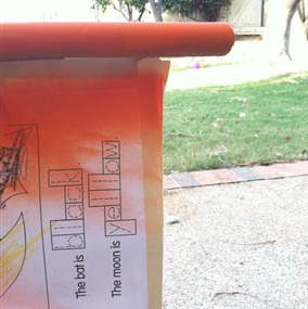 orange spray painted table